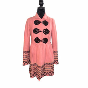 Anthropologie Plenty by Tracy Reese Embroidered Wool Coat sz 6 pink pea trench